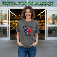 Load image into Gallery viewer, Faith Family Freedom with heart flag ~Soft Cotton T-shirt